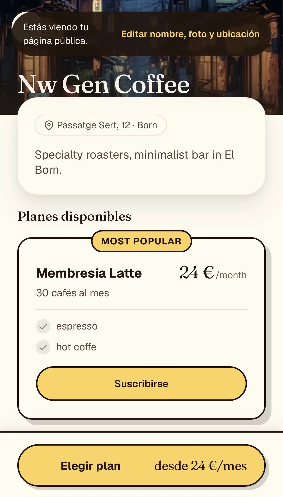 Planes de suscripción disponibles en Latte